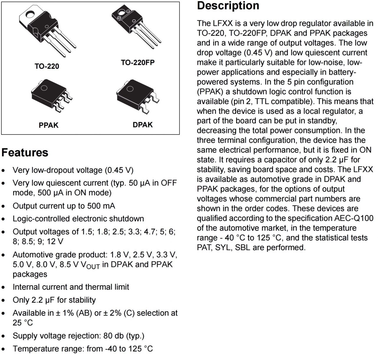 מייצב מתח LDO STMICROELECTRONICS LFXX